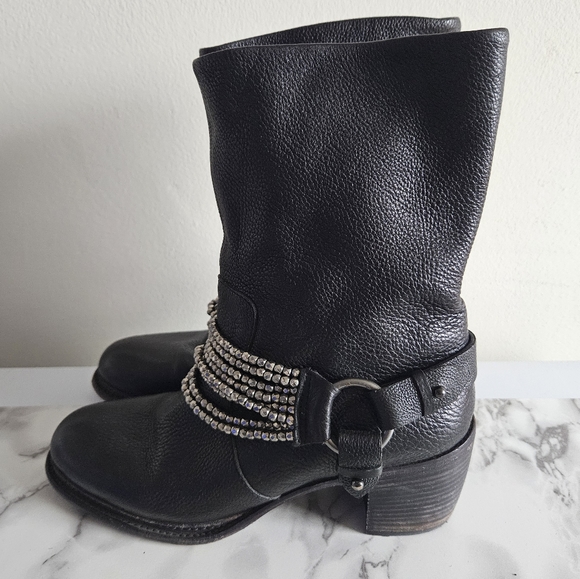 Vera Wang Leather Beaded Accents Moto Boots Size US 9.5 EU 41 - Picture 2 of 5